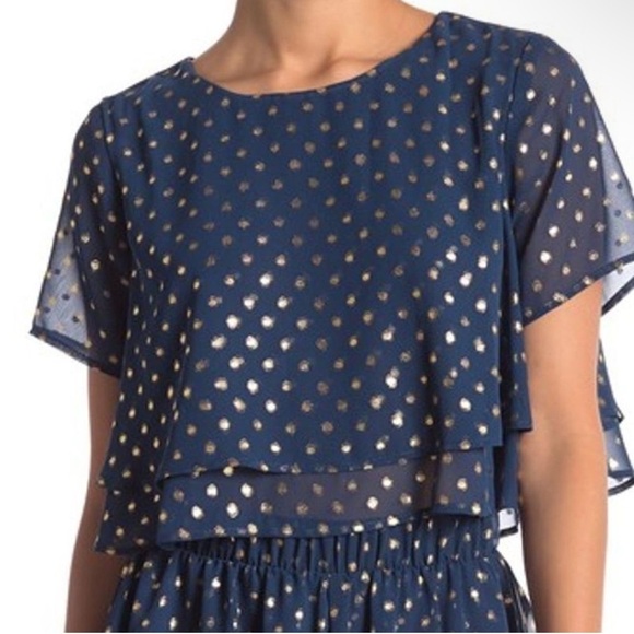 Show Me Your Mumu Candice Blue & Gold Polka Dot Crop Top Size Medium - Picture 10 of 10